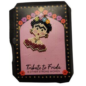 Frida Kahlo Seed Bead Pendant Necklace Gold tone Chain art artsy tribute women